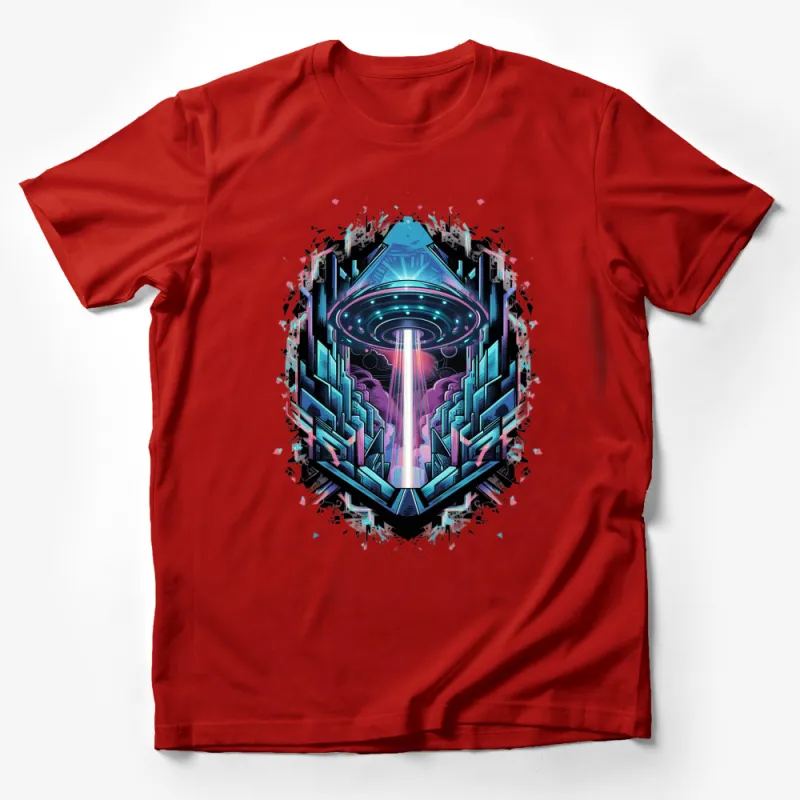 Alien Spaceship T-Shirt, Futuristic City Graphic Tee, Sci-Fi Lover Gift, Unisex Top Male T-Shirt