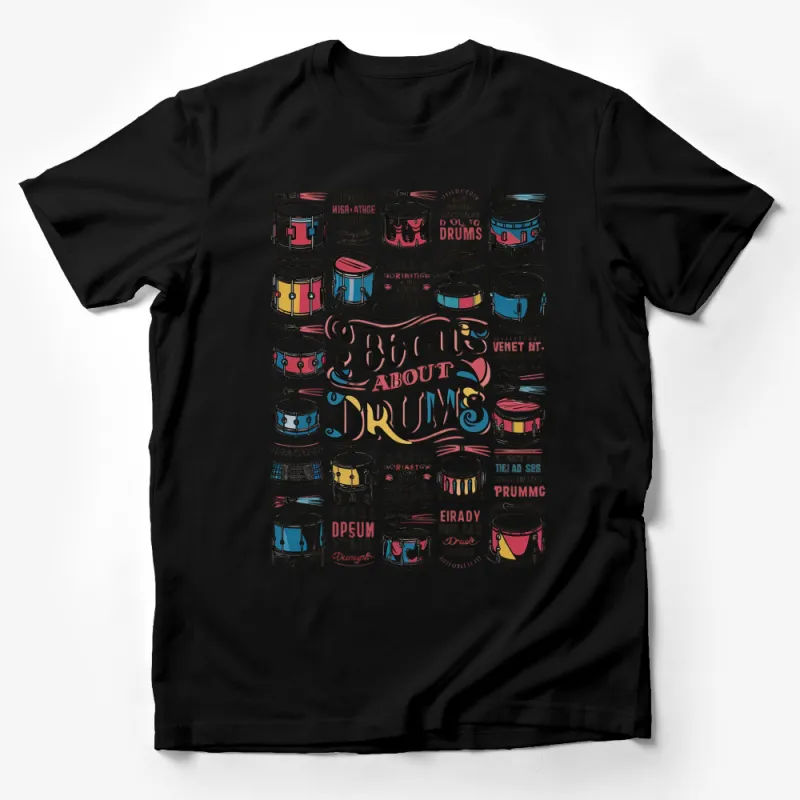 Colorful Drum Set T-Shirt, Vintage Drum Kit Design, Musician Gift Tee Male T-Shirt