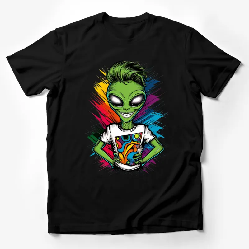 Funky Alien Graphic T-Shirt, Colorful Extraterrestrial Design, Unique Pop Art Style Tee Male T-Shirt