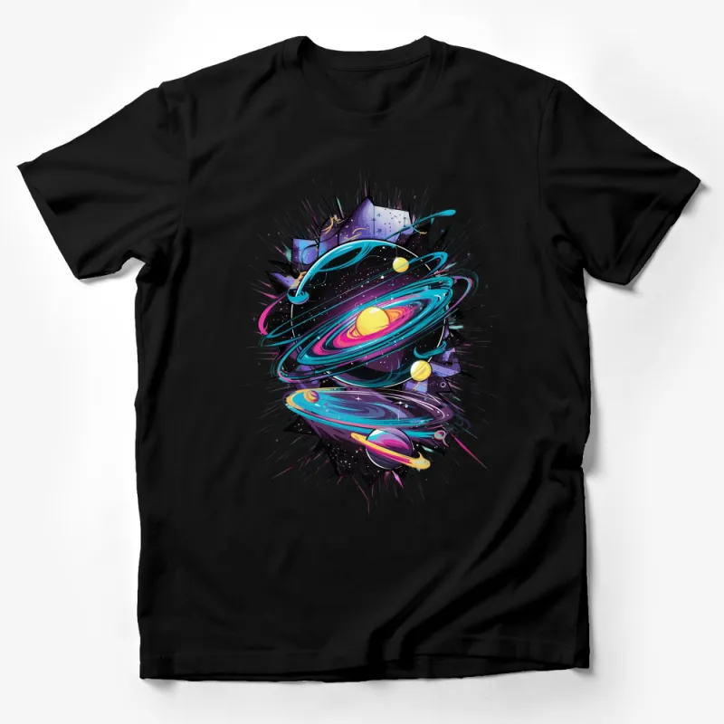 Colorful Galaxy Spiral Design T-Shirt, Vibrant Space Graphic Tee, Unisex Fashion Male T-Shirt