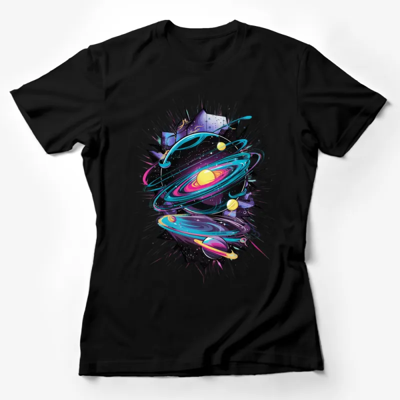 Colorful Galaxy Spiral Design T-Shirt, Vibrant Space Graphic Tee, Unisex Fashion Female T-Shirt