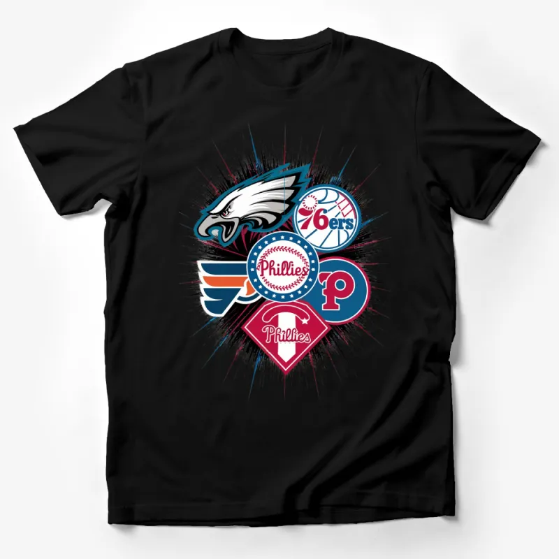 Philadelphia Sports Teams T-Shirt, Eagles, Phillies, 76ers Logos, Fan Merchandise Male T-Shirt