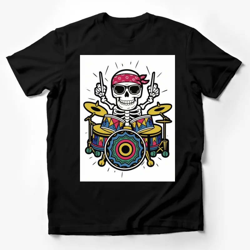 Rocker Skeleton Drummer T-Shirt, Cool Musician Skull Graphic Tee, Unisex Band Shirt Male T-Shirt