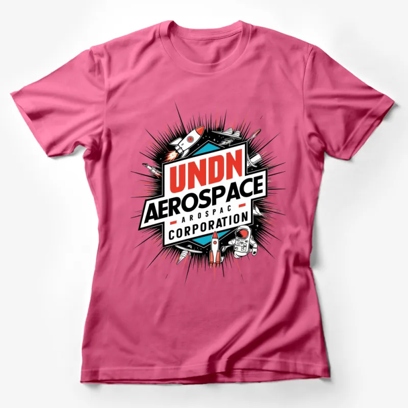 UNDN Aerospace Corporation Logo T-Shirt, Rocket Space Theme Tee, Graphic Unisex Shirt, Retro Sci-Fi Design Female T-Shirt