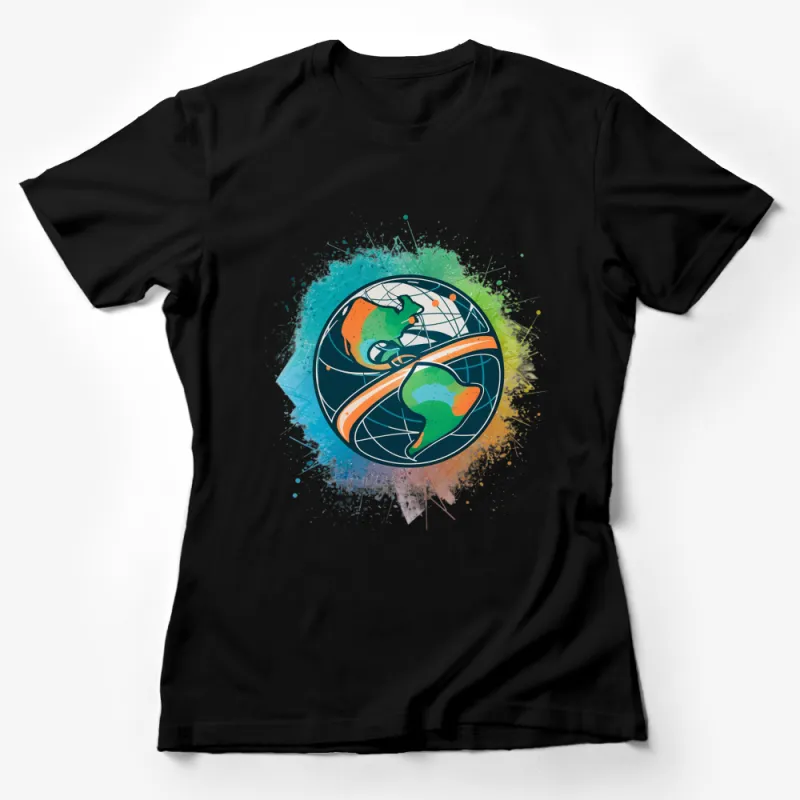 Colorful Globe T-Shirt, Artistic World Map Design, Unisex Travel Tee, Earth Day Apparel Female T-Shirt