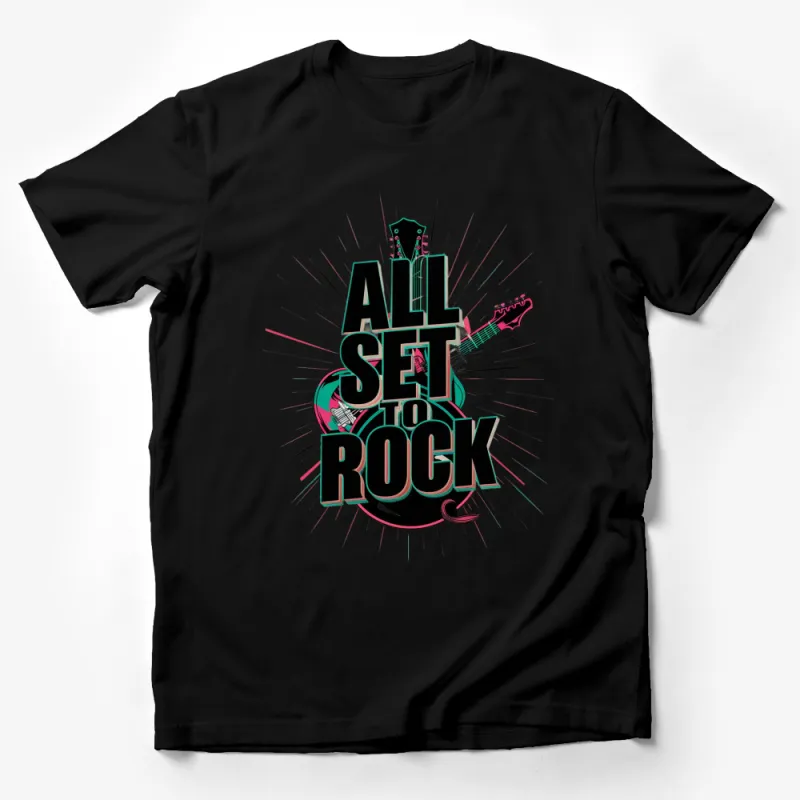 All Set to Rock Graphic Tee, Bright Guitar Design, Music Lover T-Shirt Male T-Shirt