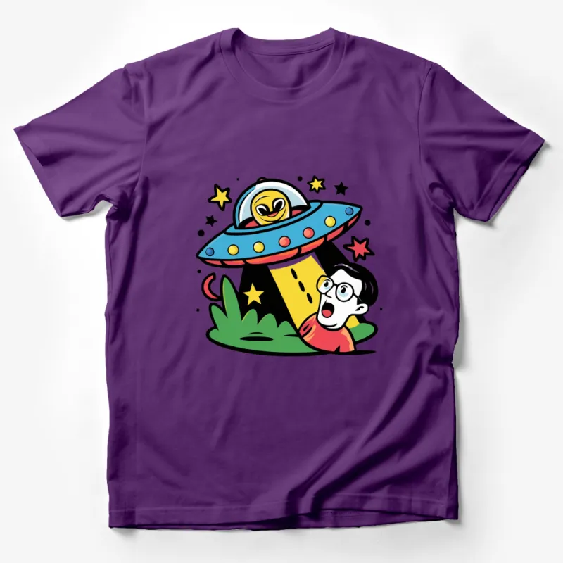 Kids Alien Spaceship T-Shirt, Colorful UFO and Child Cartoon Tee, Outer Space Theme Clothing for Boys and Girls Male T-Shirt