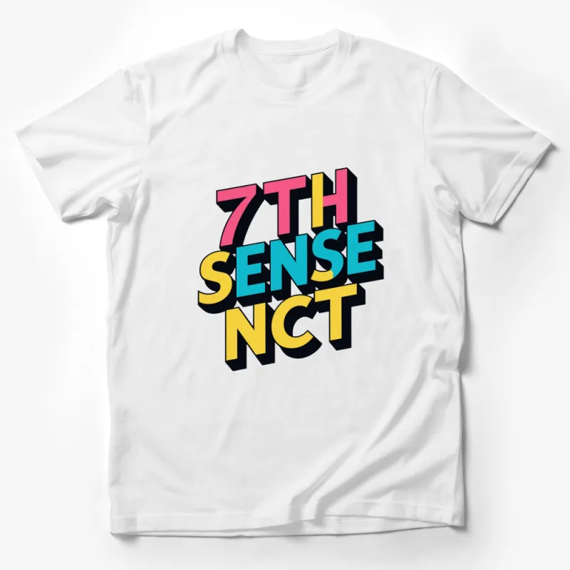 NCT 7th Sense Inspired T-Shirt, Bold Multicolor Text Graphic Tee, K-Pop Fashion Shirt, Unisex Apparel Male T-Shirt