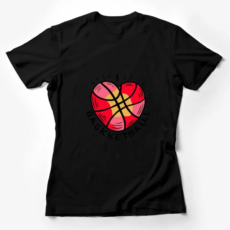 Unique Heart Shaped Basketball Graphic T-Shirt, Love Sports Casual Tee, Unisex Gift Female T-Shirt