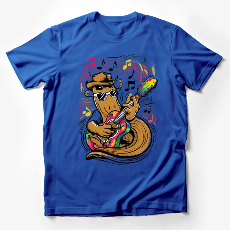 Colorful Guitar Playing Sloth T-Shirt, Music Lover Graphic Tee, Unique Animal Band Shirt Male T-Shirt