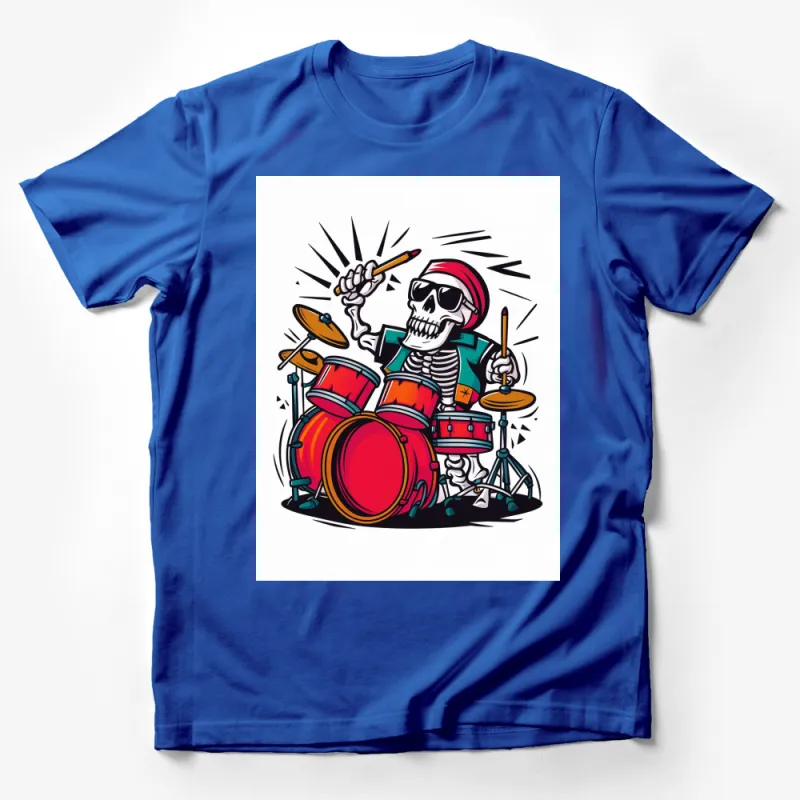 Cool Skeleton Drummer T-Shirt, Musician Graphic Tee, Punk Rock Style Shirt Male T-Shirt