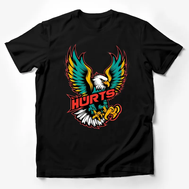 Bold Eagle Graphic T-Shirt, Colorful Eagle with Fire Wings, HURTS Emblem, Unisex Tee Male T-Shirt