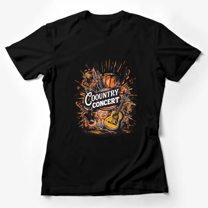 Country Concert Vintage T-Shirt, Classic Music Festival Tee, Guitar and Drum Graphic Design Female T-Shirt