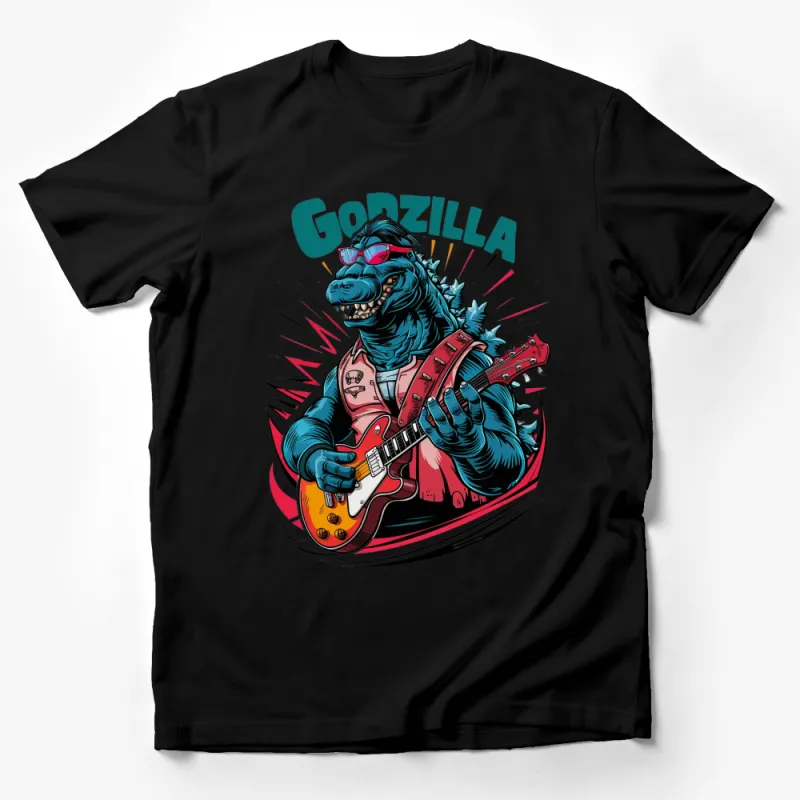 Cool Godzilla Playing Guitar T-Shirt, Retro Rock Music Dinosaur Tee, Gift for Musicians and Fans Male T-Shirt