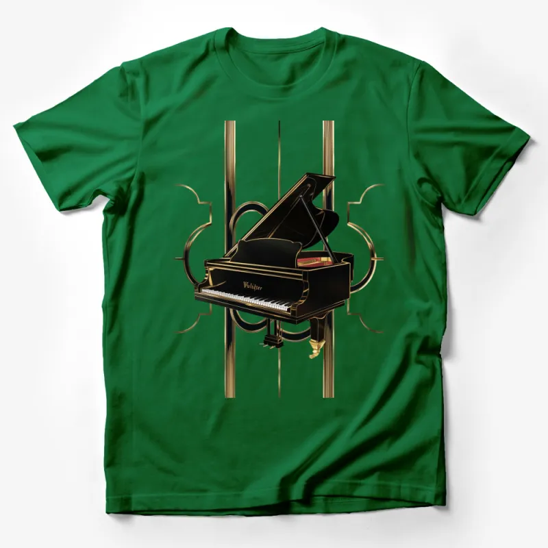 Elegant Black Grand Piano T-Shirt, Art Deco Style, Music Lover Gift, Pianist Apparel, Unisex Graphic Tee Design Male T-Shirt