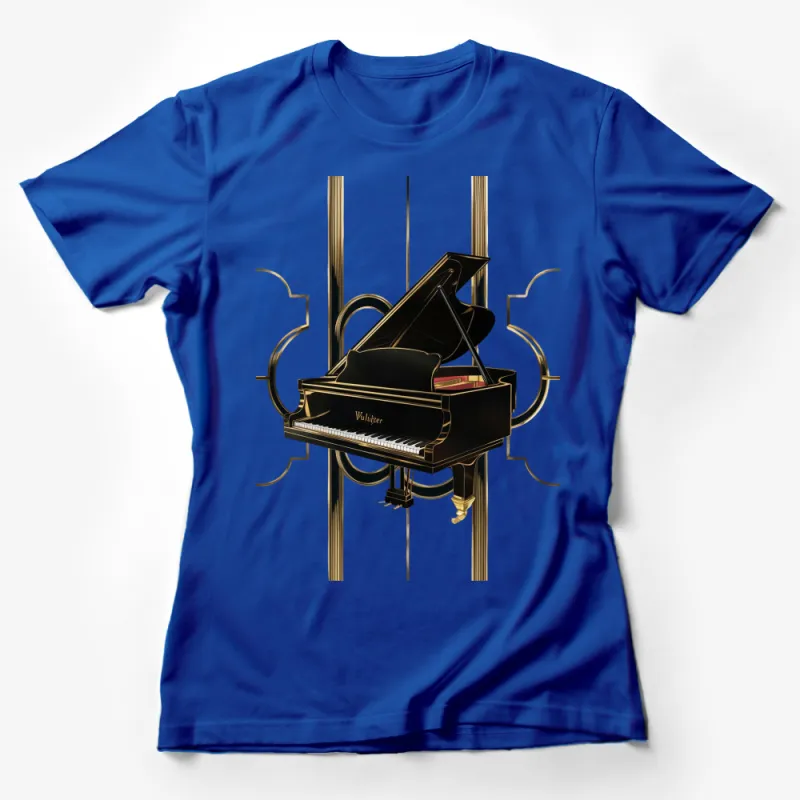 Elegant Black Grand Piano T-Shirt, Art Deco Style, Music Lover Gift, Pianist Apparel, Unisex Graphic Tee Design Female T-Shirt