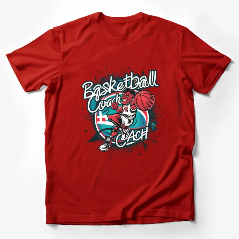 Basketball Coach T-Shirt, Cartoon Bull Graphic, Men's Sports Tee, Athletic Streetwear, Gift for Coaches Male T-Shirt