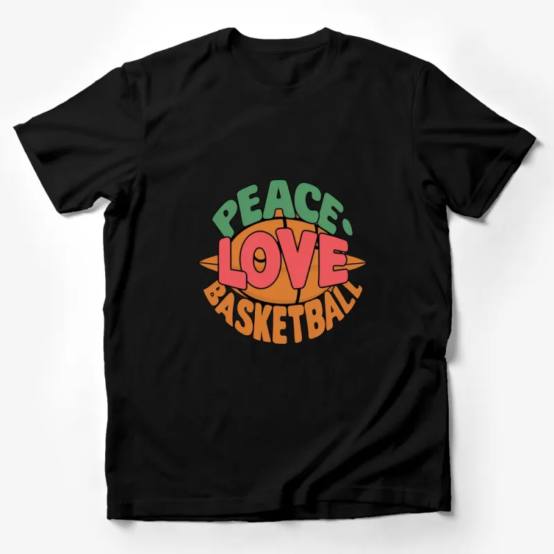 Peace Love Basketball Graphic T-Shirt, Retro Style Sports Fan Apparel, Unisex Casual Wear Male T-Shirt