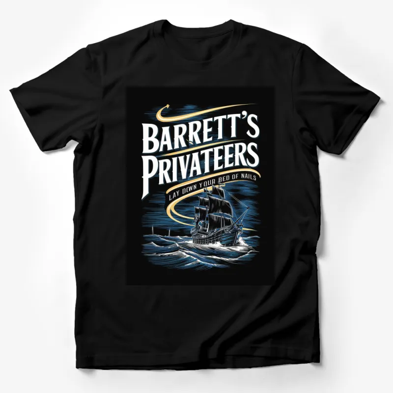 Barrett's Privateers Graphic T-Shirt, Nautical Pirate Ship Design, Moonlit Ocean - Men's and Women's Sizes Male T-Shirt