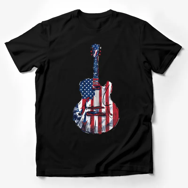 American Flag Guitar T-Shirt, Patriotic Musician Tee, USA Independence Day Apparel Male T-Shirt