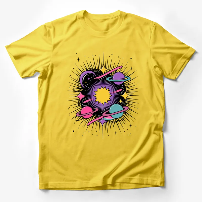 Outer Space T-Shirt, Cosmic Design with Planets and Stars, Unisex Graphic Tee, Vibrant Colors Male T-Shirt