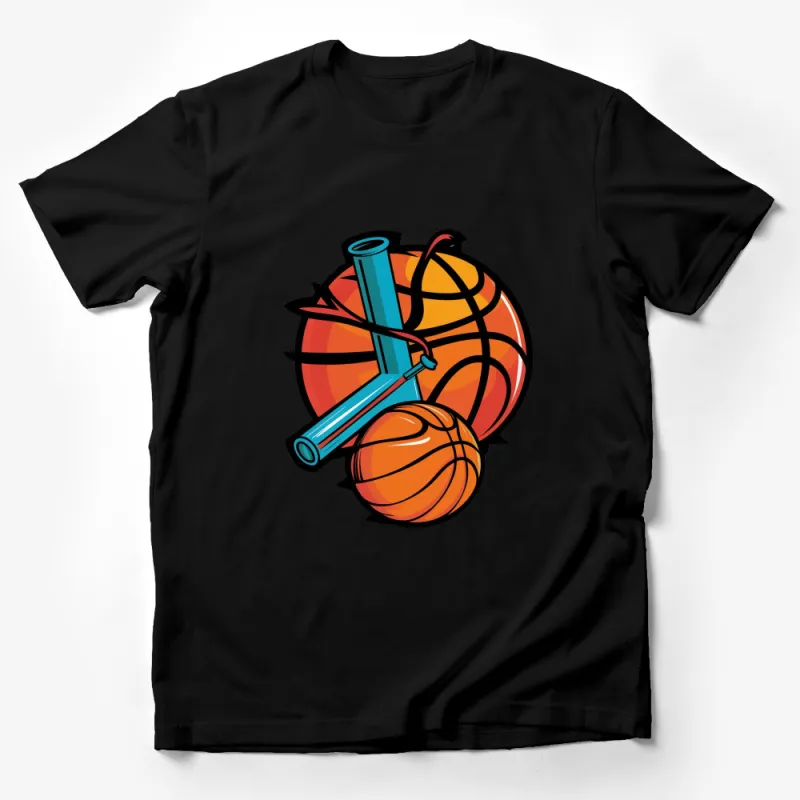 Colorful Sports Ball T-Shirt, Basketball, Soccer Ball, Flute Design Tee Male T-Shirt