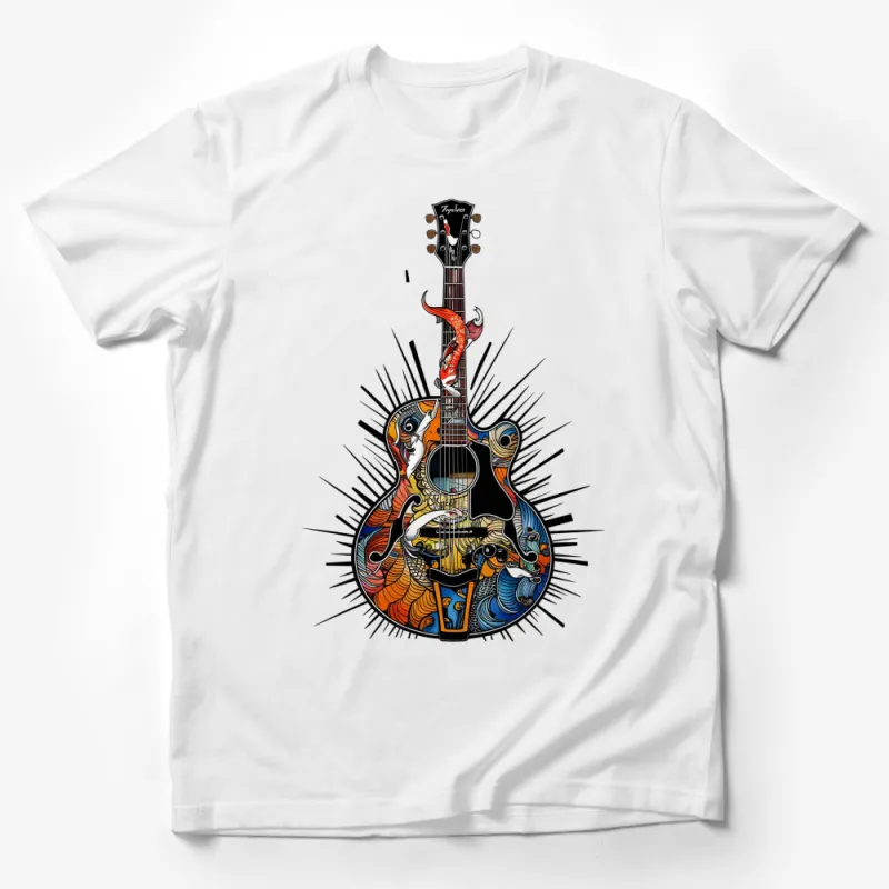 Colorful Koi Fish Guitar Design T-Shirt, Unisex Artistic Musical Tee, Unique Gift for Musicians Male T-Shirt