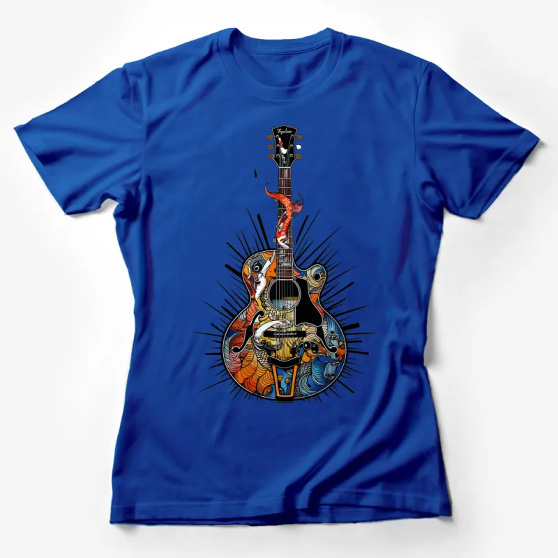 Colorful Koi Fish Guitar Design T-Shirt, Unisex Artistic Musical Tee, Unique Gift for Musicians Female T-Shirt