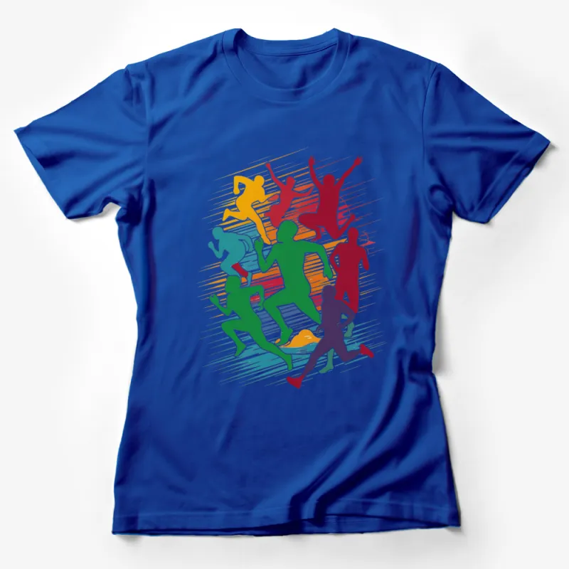 Colorful Marathon Runners Graphic T-Shirt, Unisex Running Tee, Athletic Casual Wear, Vibrant Sport Design Female T-Shirt