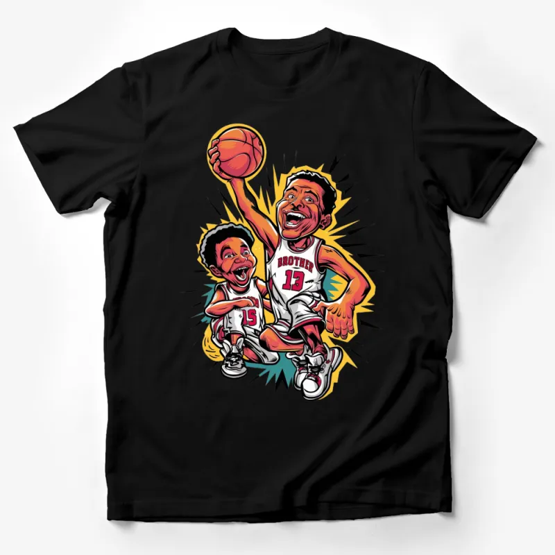 Brotherly Love Basketball T-Shirt, Fun Cartoon Graphic Tee for Sports Fans Male T-Shirt