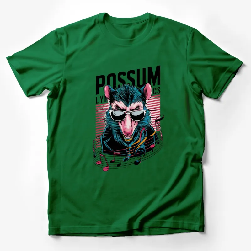 Cool Possum DJ T-Shirt with Sunglasses and Music Notes, Funky Animal Graphic Tee Male T-Shirt