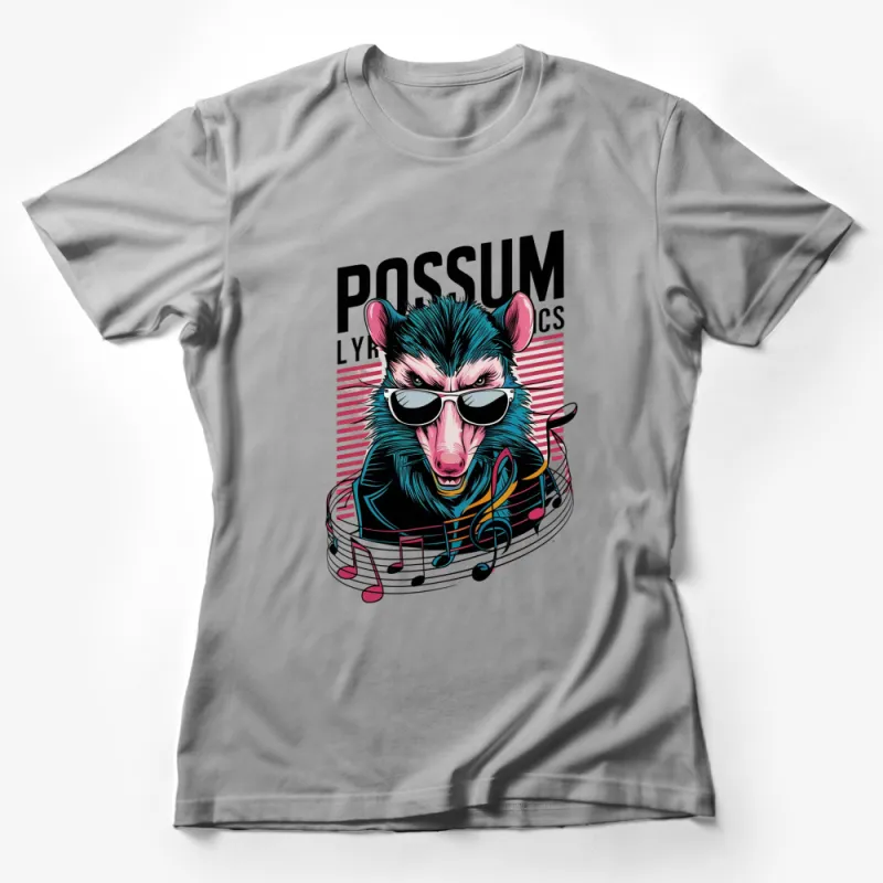 Cool Possum DJ T-Shirt with Sunglasses and Music Notes, Funky Animal Graphic Tee Female T-Shirt