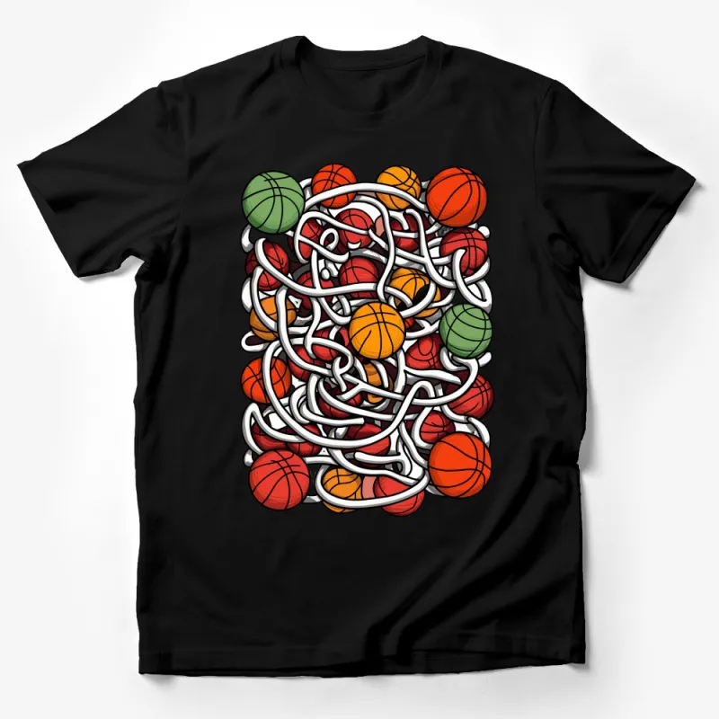 Colorful Basketball Tangle Graphic T-Shirt, Unique Sports Lover Tee, Vibrant Athletic Wear Top Male T-Shirt