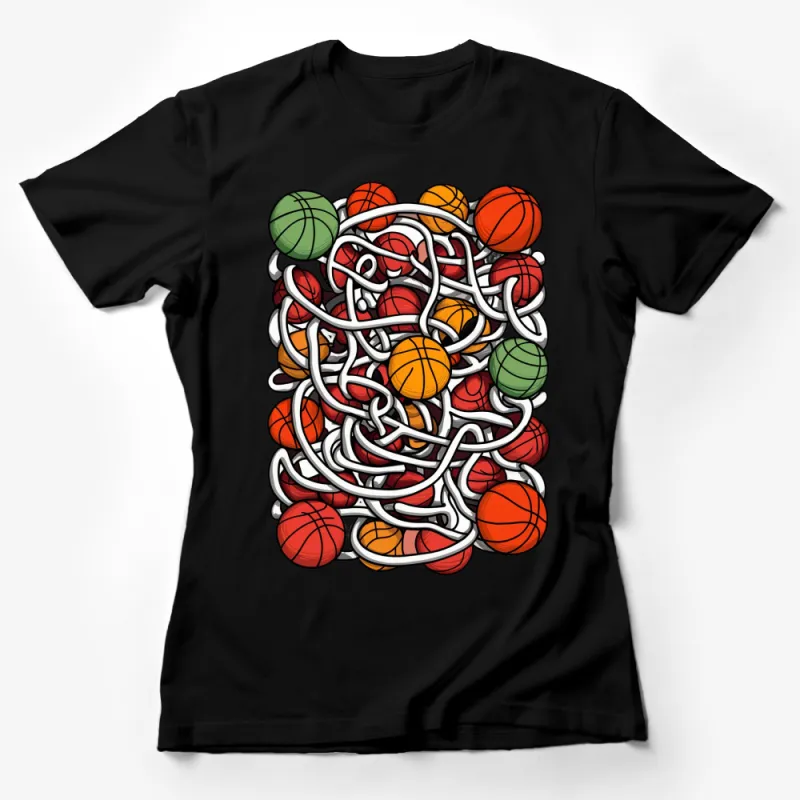 Colorful Basketball Tangle Graphic T-Shirt, Unique Sports Lover Tee, Vibrant Athletic Wear Top Female T-Shirt