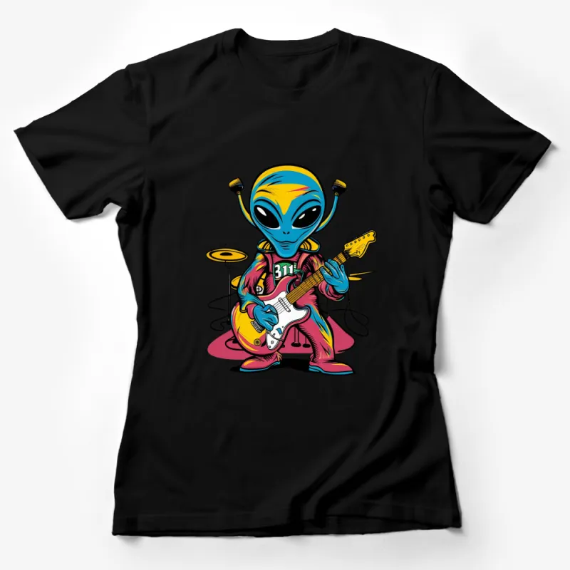 Cool Alien Playing Guitar T-Shirt, Music Lover, Extraterrestrial Rock Band Tee, Unisex Graphic Shirt Female T-Shirt