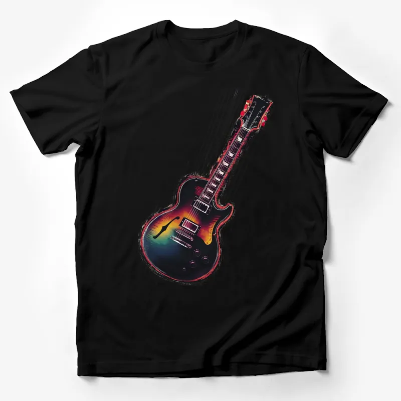 Colorful Electric Guitar T-Shirt, Music Lover Gift, Vibrant Musical Instrument Tee, Unisex Male T-Shirt