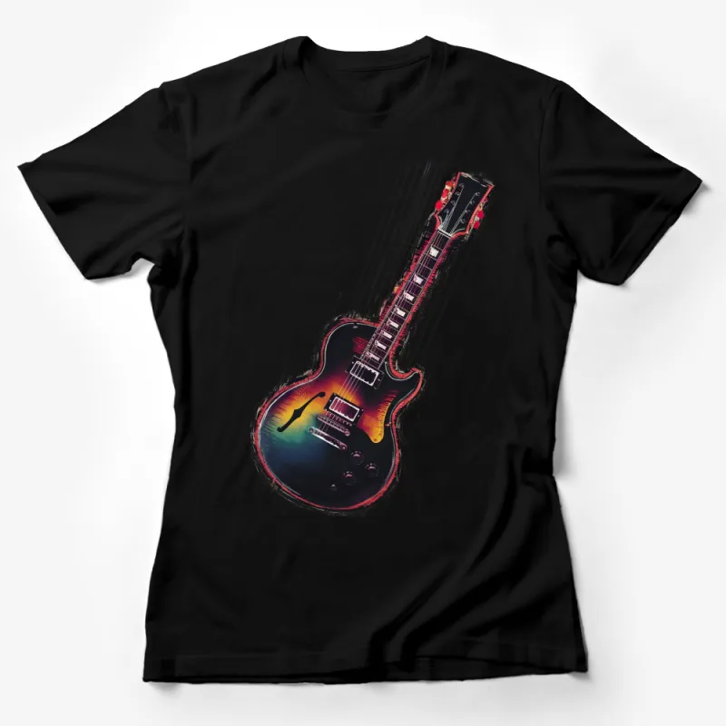 Colorful Electric Guitar T-Shirt, Music Lover Gift, Vibrant Musical Instrument Tee, Unisex Female T-Shirt