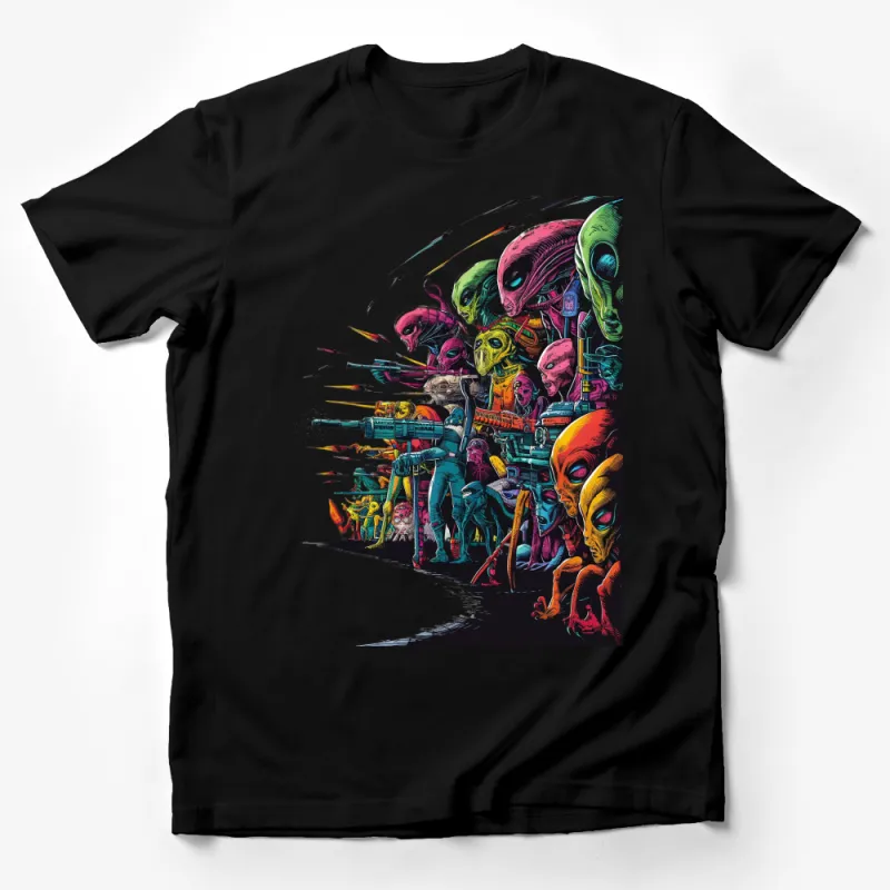 Psychedelic Alien Invasion Graphic T-Shirt, Colorful Extraterrestrial Theme Tee, Unique Alien Art Apparel for Sci-fi Fans Male T-Shirt