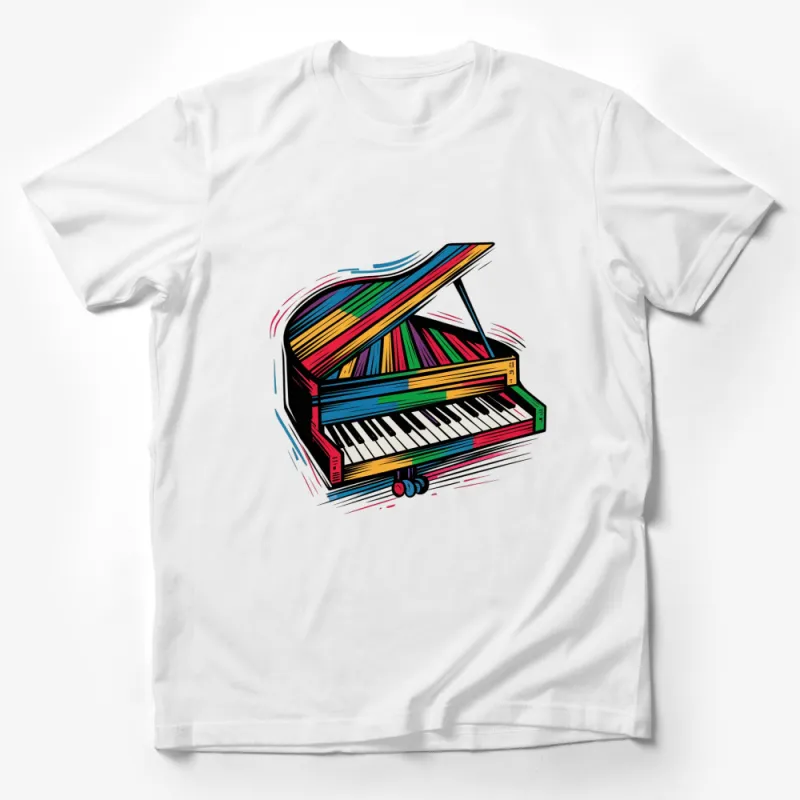 Colorful Rainbow Piano Design T-Shirt, Vibrant Music Lover Tee, Unisex Graphic Shirt for All Ages Male T-Shirt