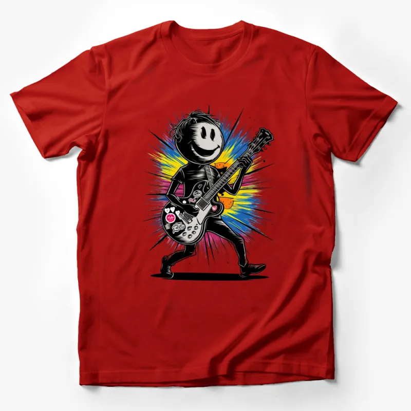 Rock Star Smiley Face Guitar Player T-Shirt, Cool Musician Graphic Tee, Unisex Rock and Roll Shirt Male T-Shirt