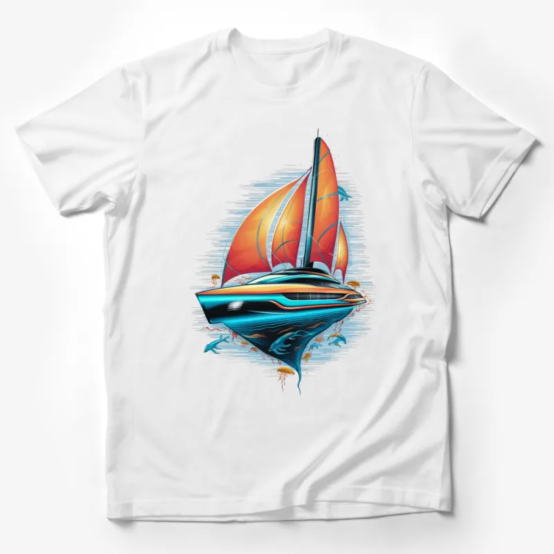 Colorful Sailboat Graphic T-Shirt, Vibrant Sailing Design Tee, Nautical Summer Fashion Top, Ocean Lover Gift Male T-Shirt