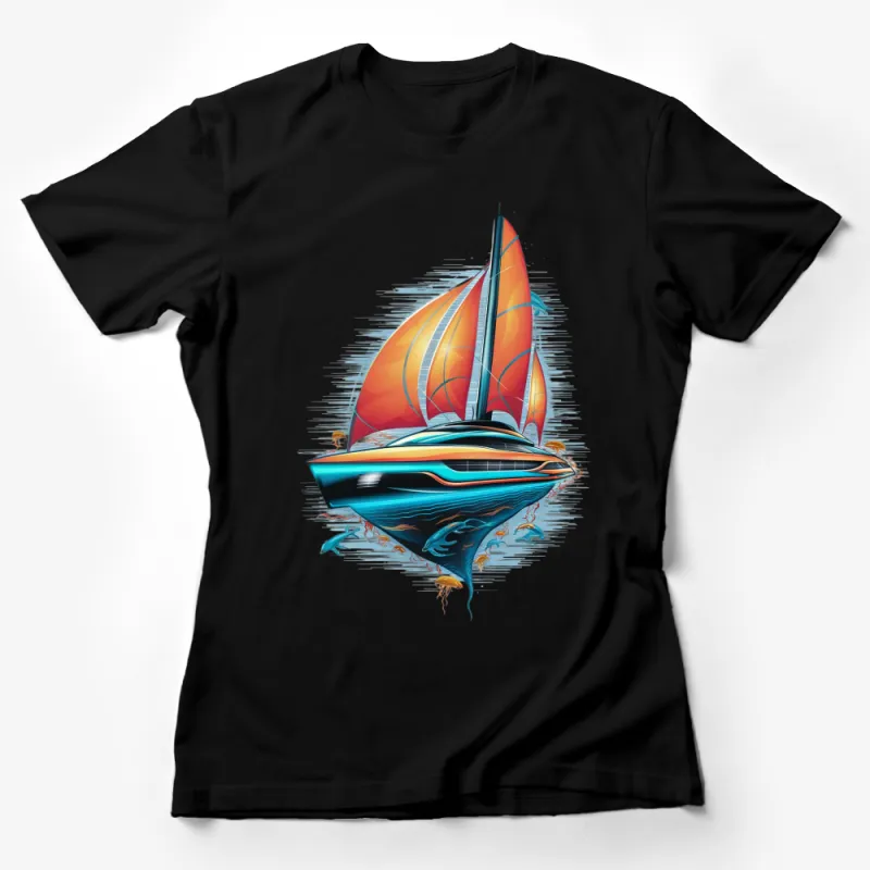 Colorful Sailboat Graphic T-Shirt, Vibrant Sailing Design Tee, Nautical Summer Fashion Top, Ocean Lover Gift Female T-Shirt