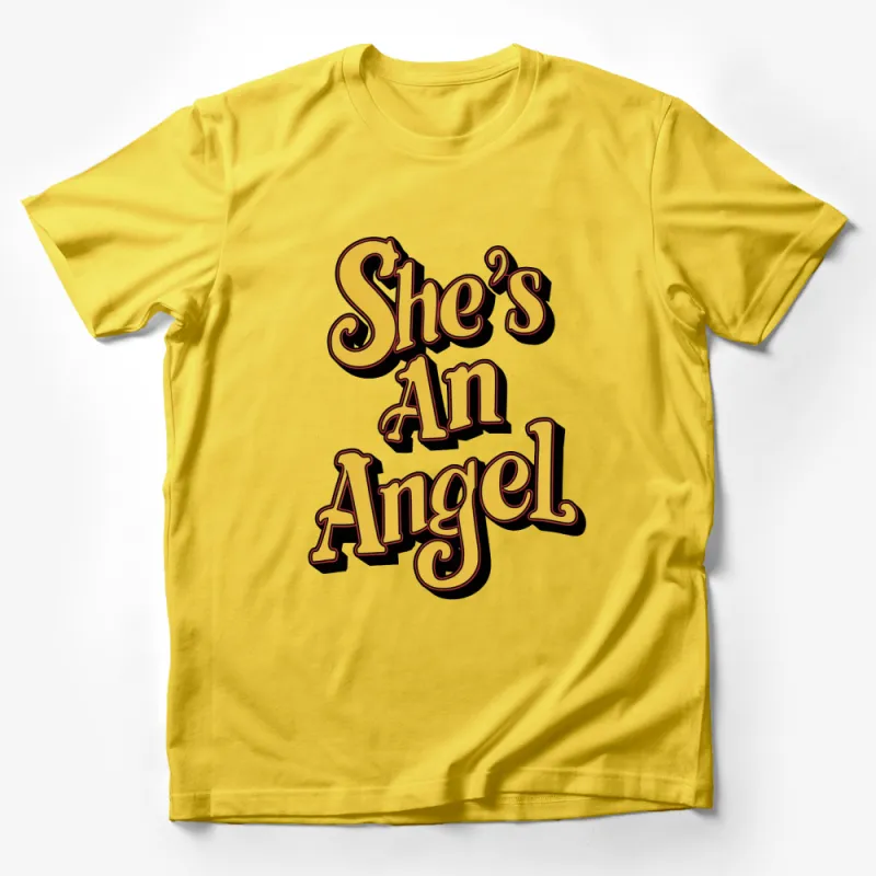 She's An Angel Vintage Style Text T-Shirt, Retro Bold Graphics Tee, Gift for Her Male T-Shirt