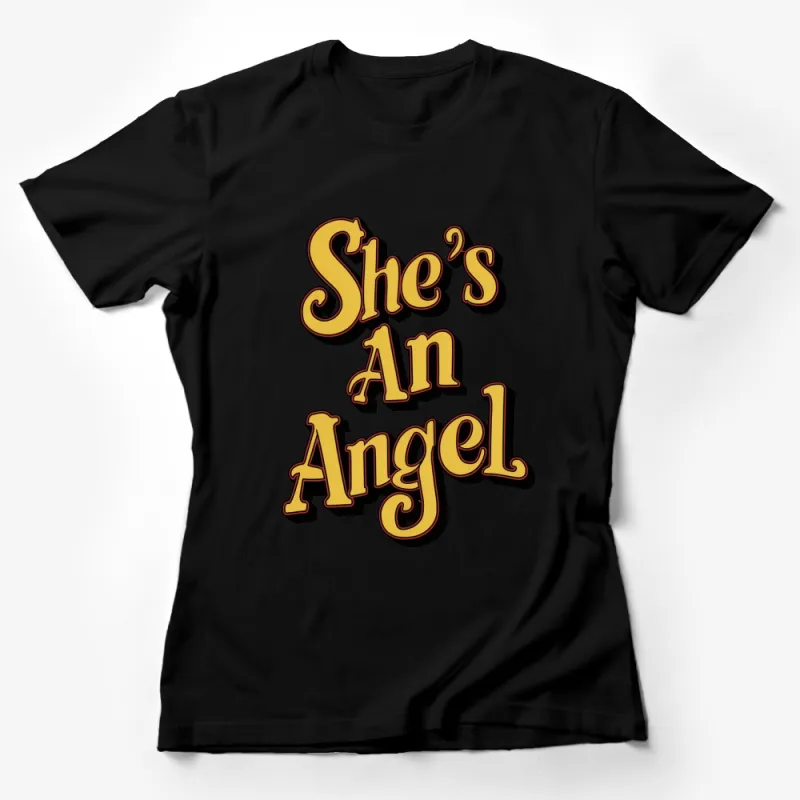 She's An Angel Vintage Style Text T-Shirt, Retro Bold Graphics Tee, Gift for Her Female T-Shirt