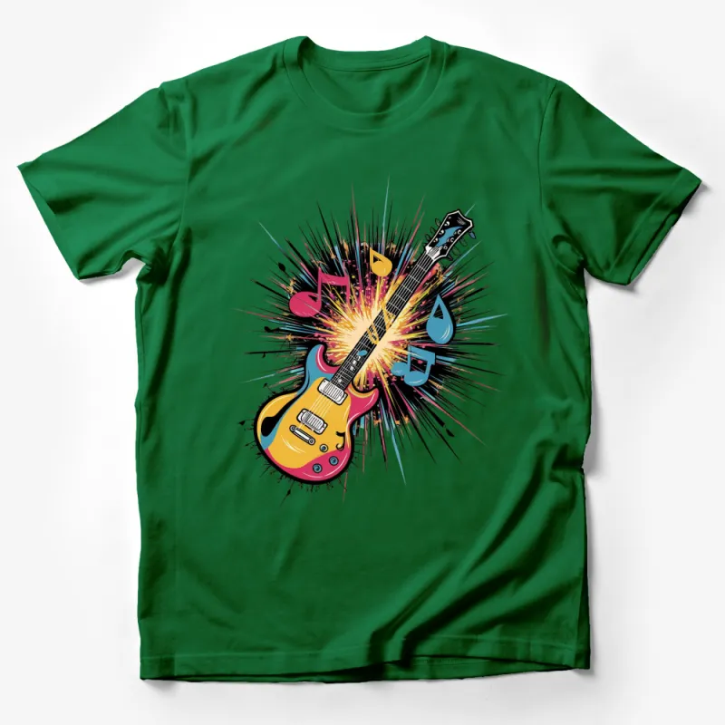 Electric Guitar Splatter Art T-Shirt, Colorful Musical Instrument Tee, Gift for Musicians Male T-Shirt