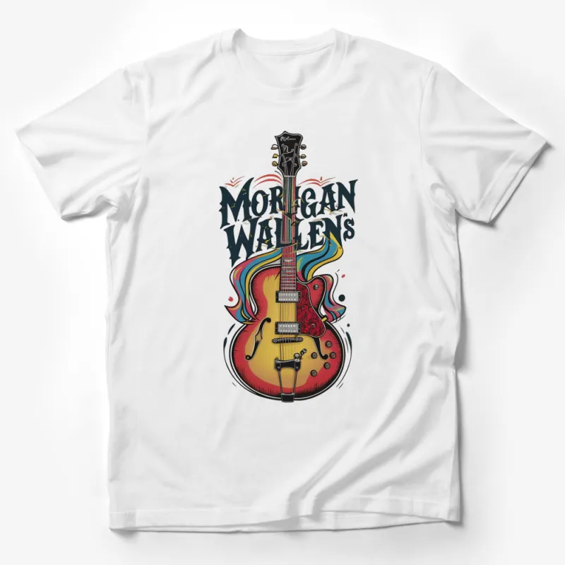 Morgan Wallen Inspired Guitar Design T-Shirt, Colorful Musical Graphic Tee, Unique Artist Merchandise Male T-Shirt