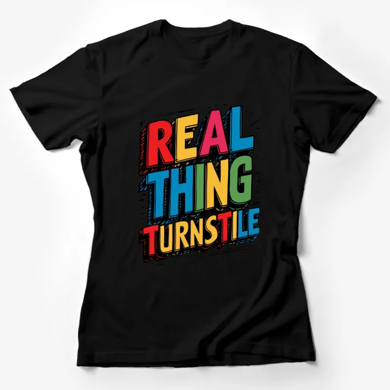 Real Thing Turnstile Comic Book Style T-Shirt, Bold Colorful Casual Wear Female T-Shirt