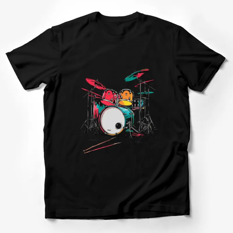 Colorful Drum Set Graphic T-Shirt, Musician Gift, Drummer Tee, Unisex Band Apparel Male T-Shirt