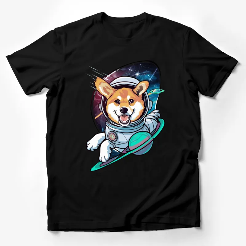 Astronaut Corgi T-Shirt, Space Dog Graphic Tee, Colorful Universe Pet Lover Gift Male T-Shirt