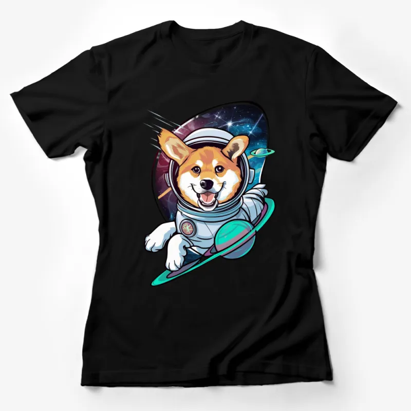 Astronaut Corgi T-Shirt, Space Dog Graphic Tee, Colorful Universe Pet Lover Gift Female T-Shirt